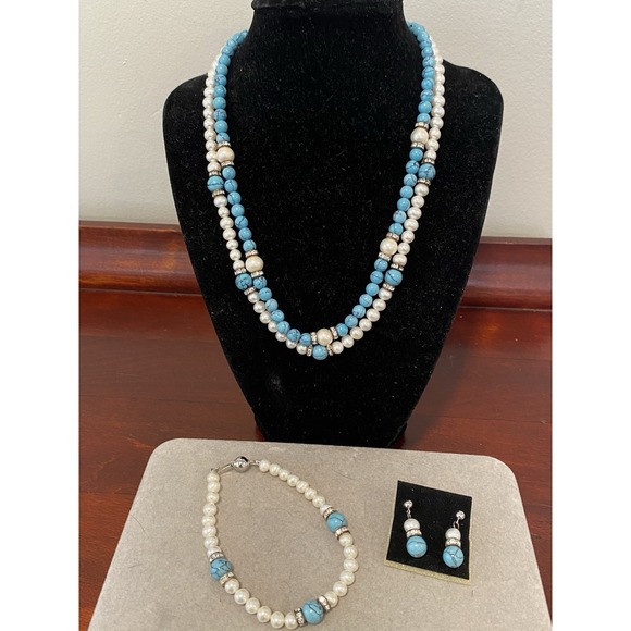 Danbury Mint Jewelry - Danbury Mint Vintage Jewelry Set Turquoise Pearl 2 Necklaces, Bracelet, Earrings